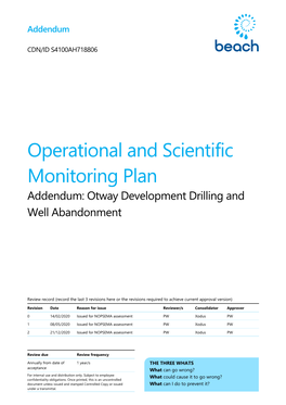Operational and Scientific Monitoring Plan Addendum: Otway Development Drilling and Well Abandonment