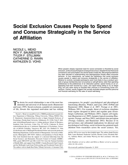 Social Exclusion Causes People to Spend and Consume Strategically in the Service of Afﬁliation