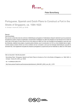 Portuguese, Spanish and Dutch Plans to Construct a Fort in the Straits of Singapore, Ca