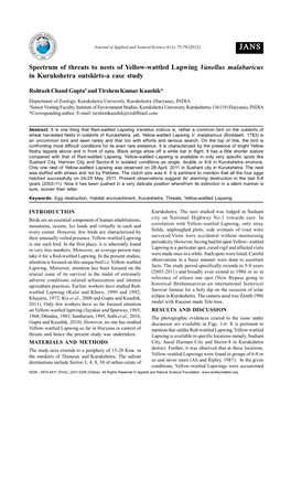 Spectrum of Threats to Nests of Yellow-Wattled Lapwing Vanellus Malabaricus in Kurukshetra Outskirts-A Case Study