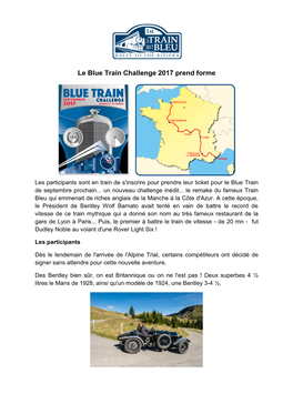 Le Blue Train Challenge 2017 Prend Forme