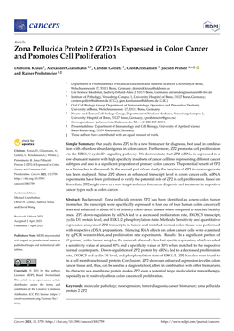 Zona Pellucida Protein 2 (ZP2) Is Expressed in Colon Cancer and Promotes Cell Proliferation