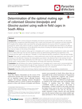 Determination of the Optimal Mating Age of Colonised Glossina Brevipalpis and Glossina Austeni Using Walk-In Field Cages in South Africa Chantel J