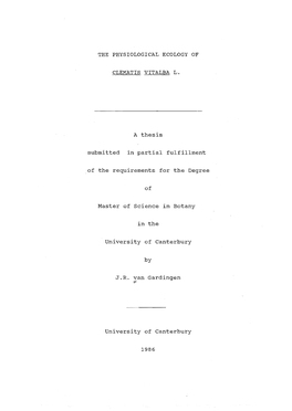 The Physiological Ecology of Clematis Vitalba L