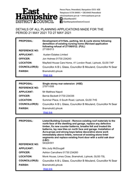 Details of All Planning Applications Made for the Period 21 May 2021 to 27 May 2021