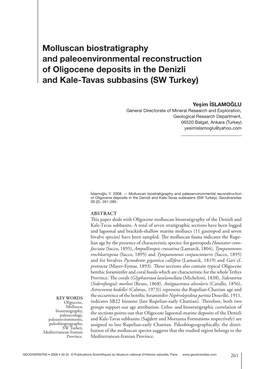 Molluscan Biostratigraphy and Paleoenvironmental Reconstruction of Oligocene Deposits in the Denizli and Kale-Tavas Subbasins (SW Turkey)