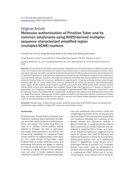 Original Article Molecular Authentication of Pinelliae Tuber