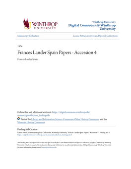 Frances Lander Spain Papers - Accession 4 Frances Lander Spain
