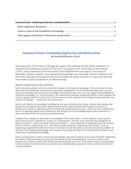 Immanuel Kant: Combining Empiricism and Rationalism