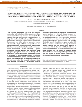 Acoustic Species Identification of Bats