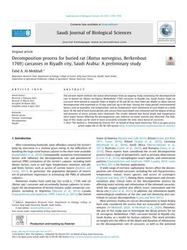 Rattus Norvegicus, Berkenhout 1769) Carcasses in Riyadh City, Saudi Arabia: a Preliminary Study ⇑ Fahd A