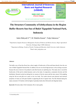 The Structure Community of Ichthyofauna in the Region Buffer Resorts Suo-Suo of Bukit Tigapuluh National Park, Indonesia