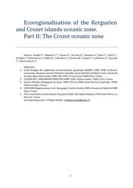 Ecoregionalisation of the Kerguelen and Crozet Islands Oceanic Zone