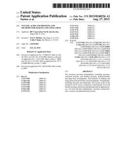 (12) Patent Application Publication (10) Pub. No.: US 2015/0240226A1 Mathur Et Al