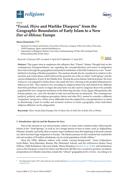 “Fasad, Hijra and Warlike Diaspora” from the Geographic Boundaries of Early Islam to a New Dar Al-Hikma: Europe