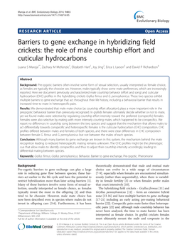 Barriers to Gene Exchange in Hybridizing Field Crickets: the Role Of