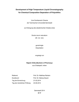 Development of High Temperature Liquid Chromatography for Chemical Composition Separation of Polyolefins