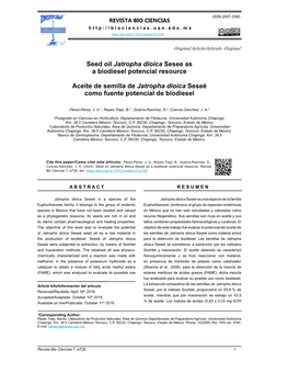 Seed Oil Jatropha Dioica Sesee As a Biodiesel Potencial Resource Aceite