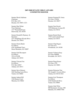 2007-2008 Senate Urban Affairs Committee Roster