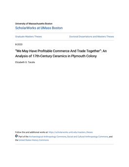 An Analysis of 17Th-Century Ceramics in Plymouth Colony