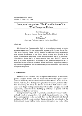 European Integration: the Contribution of the West European Union