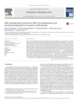 VRK1 Phosphorylates and Protects NBS1 from Ubiquitination and Proteasomal Degradation in Response to DNA Damage