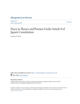 Peace in Theory and Practice Under Article 9 of Japan's Constitution Lawrence W