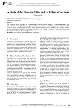 A Study of the Diamond Sūtra and Its Different Versions Tingting Mi