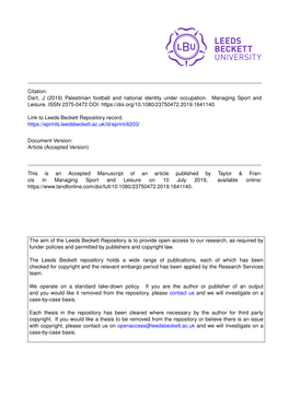 Palestinian Football and National Identity Under Occupation