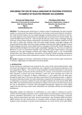 Exploring the Use of Igala Language in Teaching Statistics to Sample of Selected Primary Six Learners