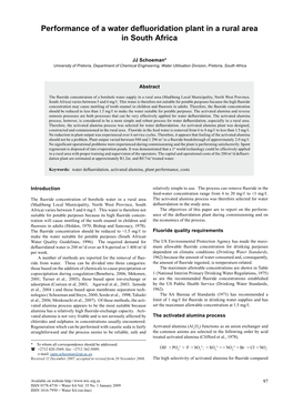 Performance of a Water Defluoridation Plant in a Rural Area in South Africa