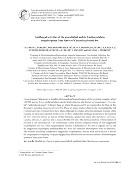 Antifungal Activities of the Essential Oil and Its Fractions Rich in Sesquiterpenes from Leaves of Casearia Sylvestris Sw