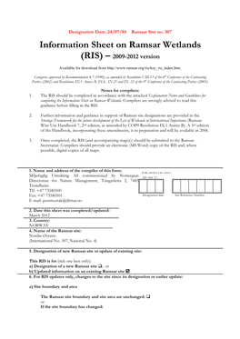 Information Sheet on Ramsar Wetlands (RIS) – 2009-2012 Version