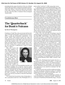 Condoleezza Rice: the 'Quarterback' for Bush's Vulcans