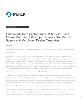 Renowned Photographer and HIV Activist Duane Cramer Partners with Project Runway Star Mondo Guerra and Merck on I Design Campaign