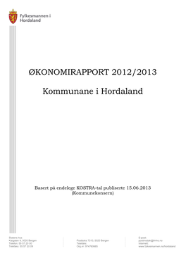 ØKONOMIRAPPORT 2012/2013 Kommunane I Hordaland