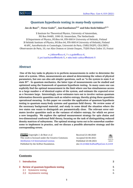 Quantum Hypothesis Testing in Many-Body Systems Abstract Contents