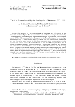 The Ain Temouchent (Algeria) Earthquake of December 22Nd, 1999