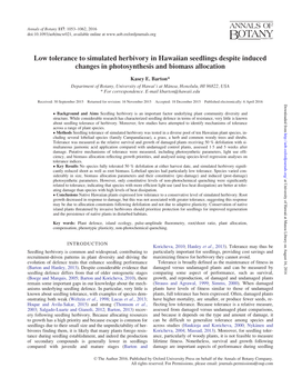 Low Tolerance to Simulated Herbivory in Hawaiian Seedlings Despite Induced Changes in Photosynthesis and Biomass Allocation