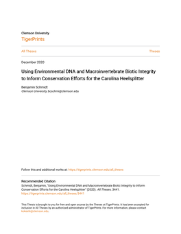 Using Environmental DNA and Macroinvertebrate Biotic Integrity to Inform Conservation Efforts for the Carolina Heelsplitter