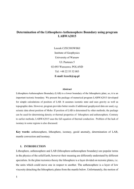 Determination of the Lithosphere-Asthenosphere Boundary Using Program LABWA2015