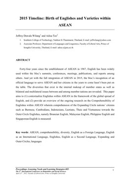 2015 Timeline: Birth of Englishes and Varieties Within ASEAN