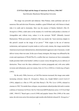 12 O'clock High and the Image of American Air Power, 1946-1967 Sam Edwards, Manchester Metropolitan University the Image Was P