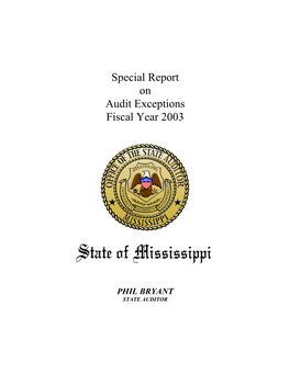 Special Report on Audit Exceptions Fiscal Year 2003