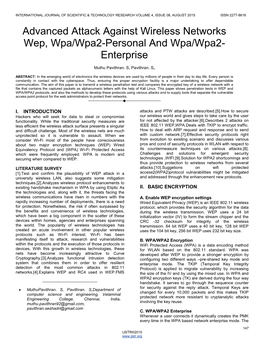 Advanced Attack Against Wireless Networks Wep, Wpa/Wpa2-Personal and Wpa/Wpa2- Enterprise