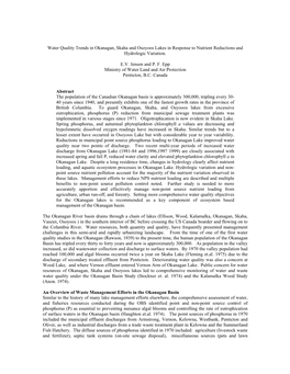 Water Quality Trends in Okanagan, Skaha and Osoyoos Lakes in Response to Nutrient Reductions and Hydrologic Variation