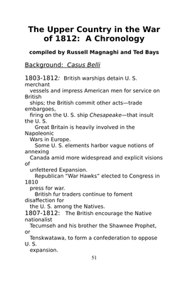 The Upper Country in the War of 1812: a Chronology