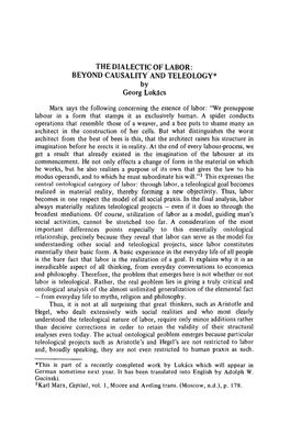 BEYOND CAUSALITY and TELEOLOGY* by Georg Lukdcs