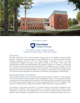 An Invitation to Apply: Penn State University | College of Nursing