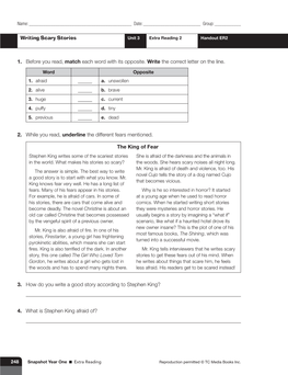 Writing Scary Stories Unit 3 Extra Reading 2 Handout ER2 Writing Scary Stories Unit 3 Extra Reading 2 Handout ER2 (Cont.)